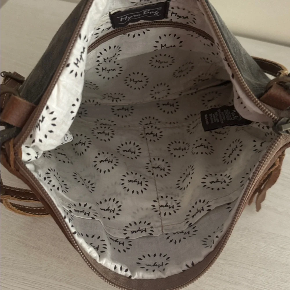 Myra Bag Leather/Cotton Crossbody EUC